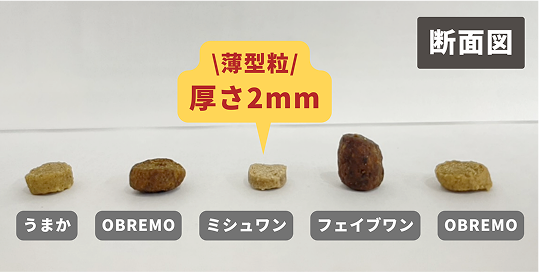 異なるドッグフードの粒の比較